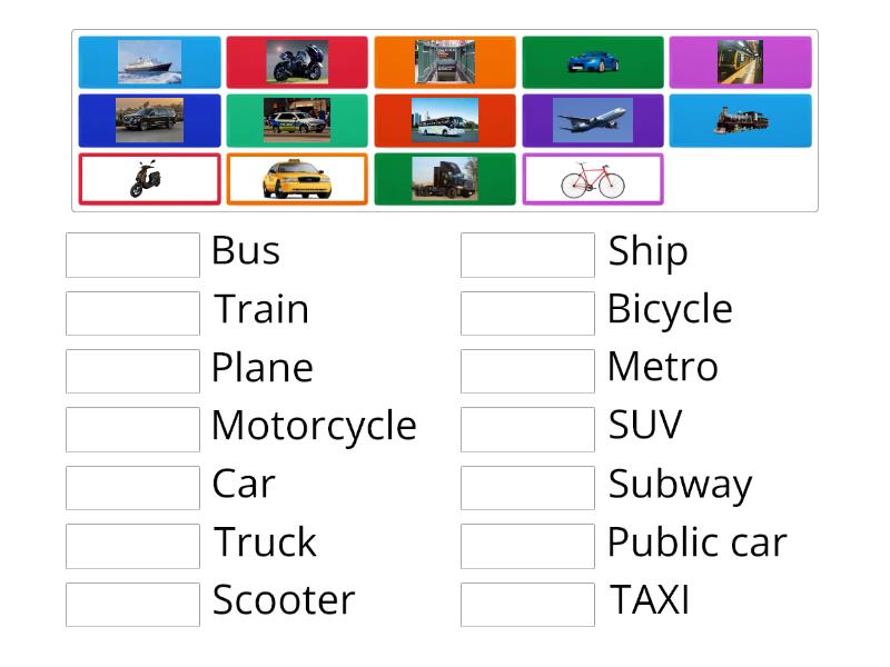 Means of transport (medios de transporte). - Match up