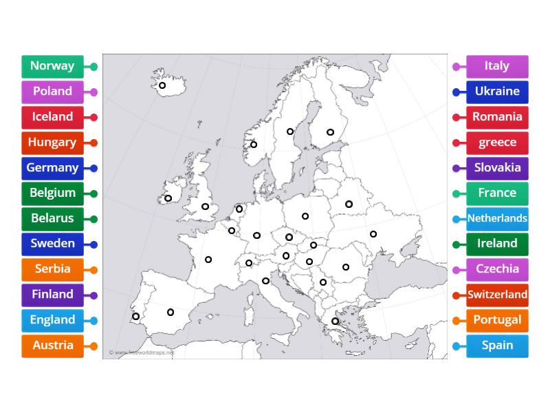 24 Countries of Europe - Labelled diagram