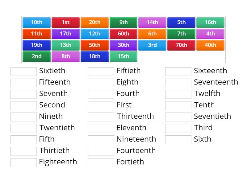 ORDINAL NUMBERS - Match up