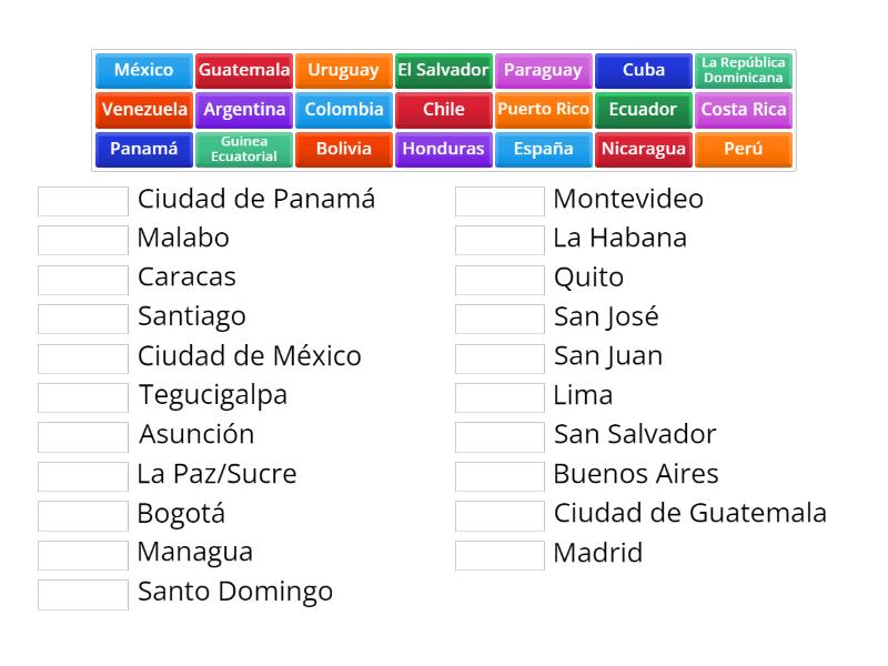 Países hispanohablantes y las capitales - Match up
