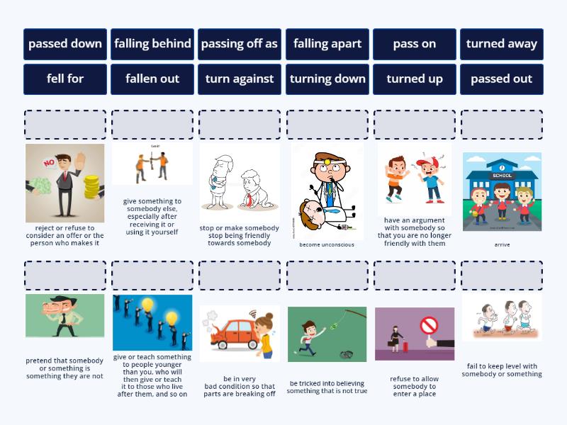 Phrasal verbs: fall, pass, turn - Match up