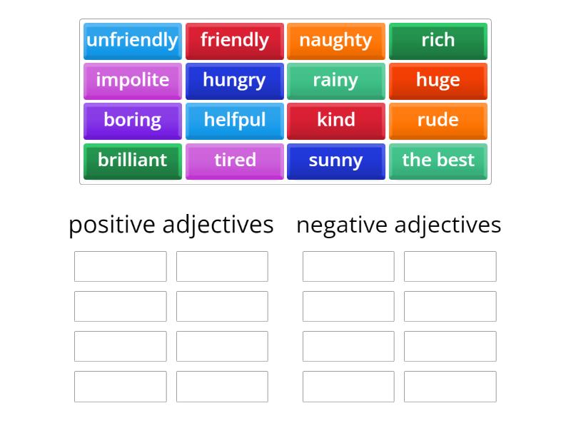E2 Adjectives Positive Or Negative Sort Group Sort