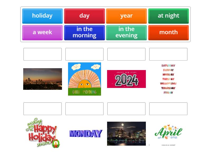 parts of the calendar - Match up