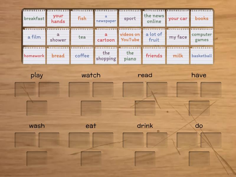 11. Present Simple. Verb Collocations 2 - Group sort
