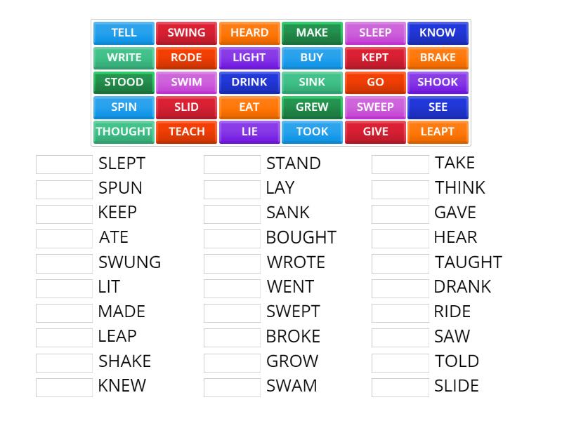 PAST SIMPLE OF IRREGULAR VERBS - Match up