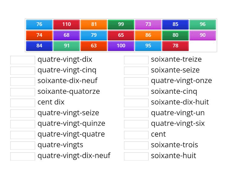 French numbers 60-100 - Match up
