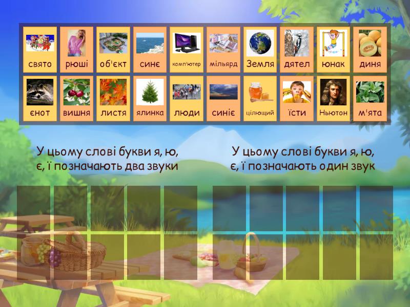 Я, ю, є, ї позначають два звуки - Сортування за групами