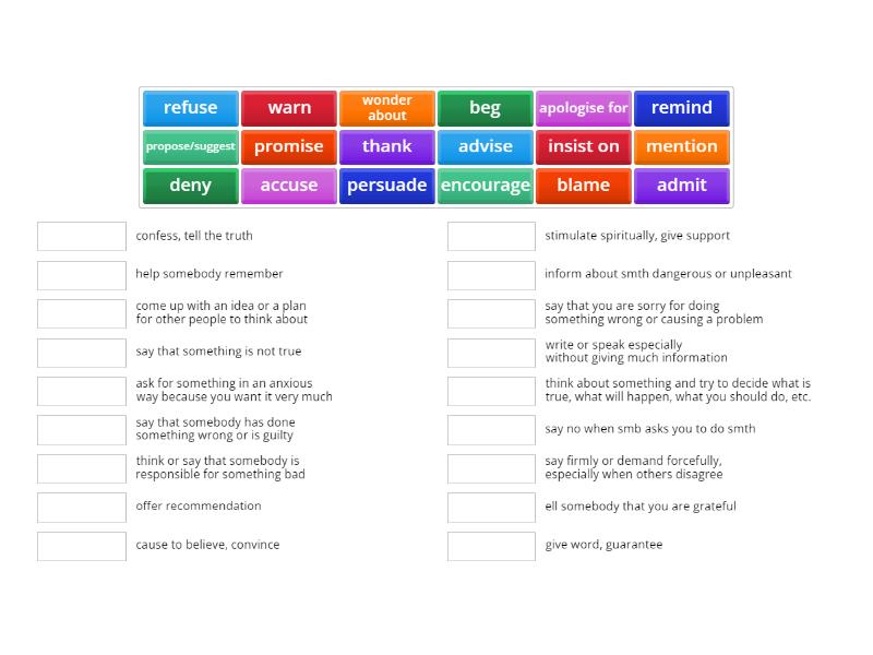 8E Reporting verbs 4 - Une las parejas