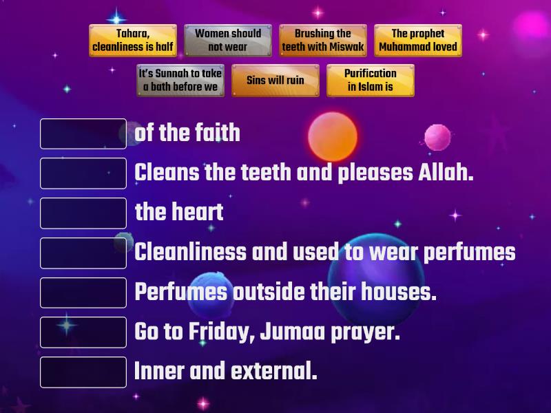 Purification, Al-Tahara, Quiz 1 - Match up