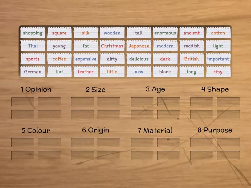 2B Adjective categories / order - Group sort