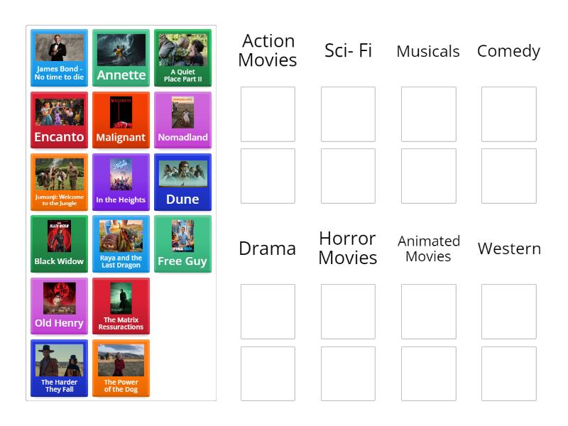 Classify the movies into the right categories. - Group sort