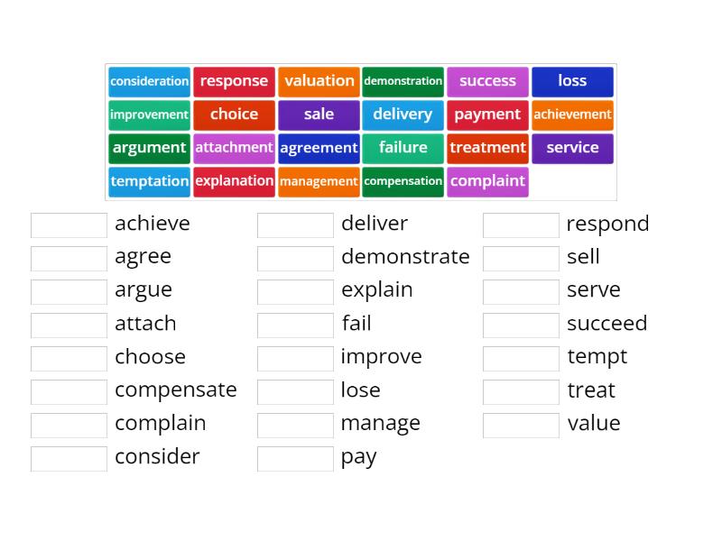 Make nouns from the verbs