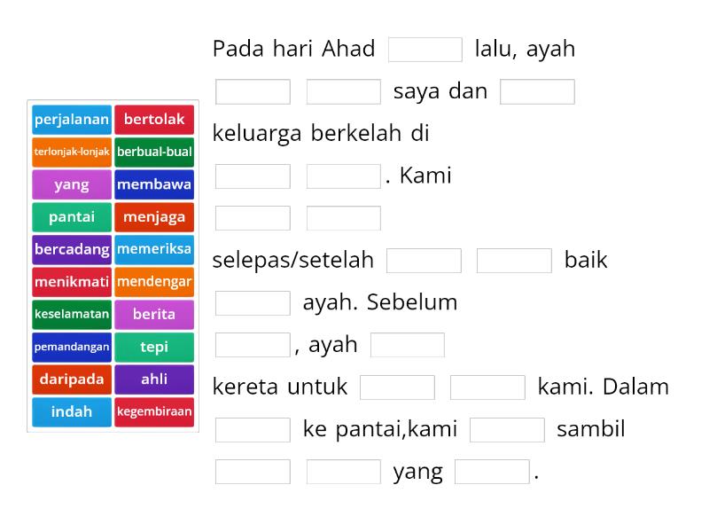 karangan berkelah std 4 5 6 para 1 2 3 4 5 22 april - Completa la oración