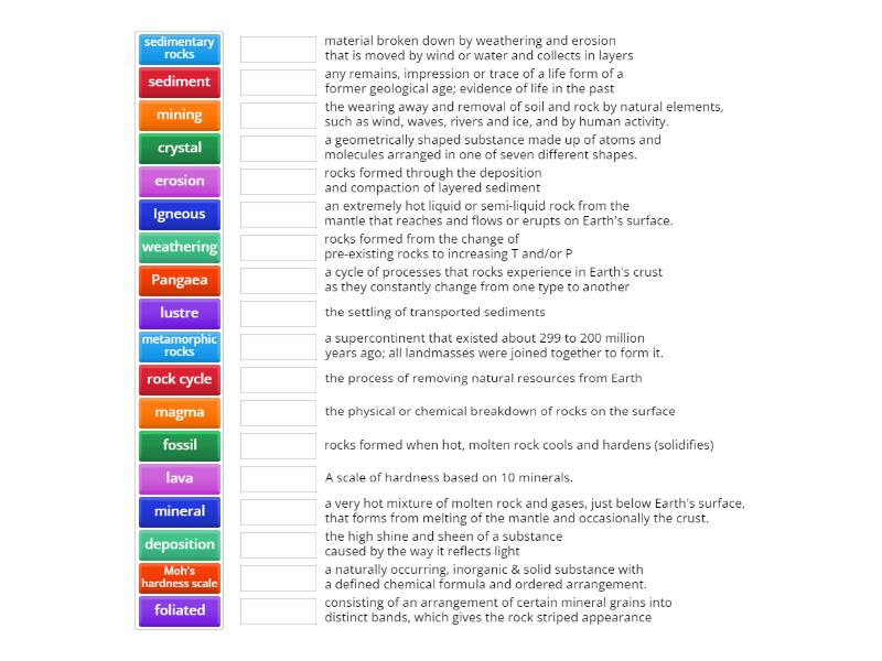 Year 8 Rock - Terms - Match up