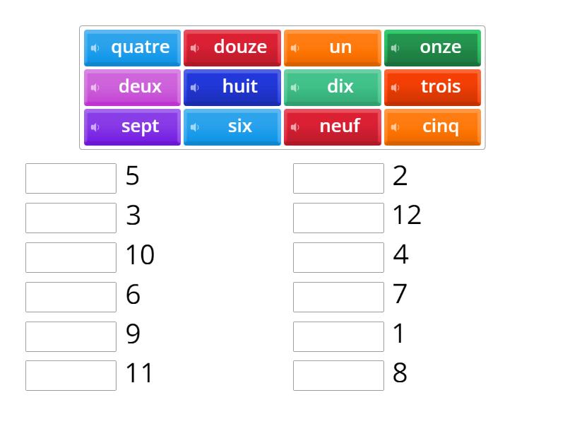 Les nombres 1-12 - Match up