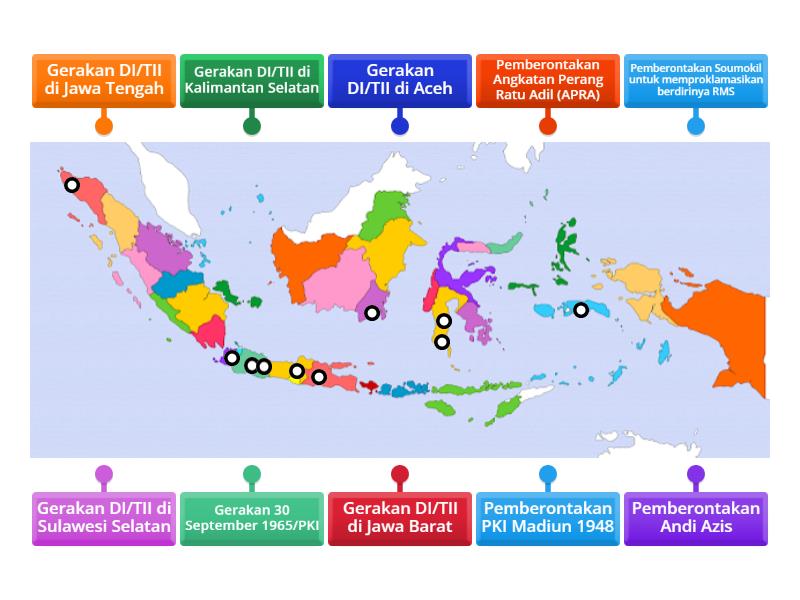 Peta Wilayah Indonesia Yang Pernah Terjadi Disintegrasi Labelled Diagram