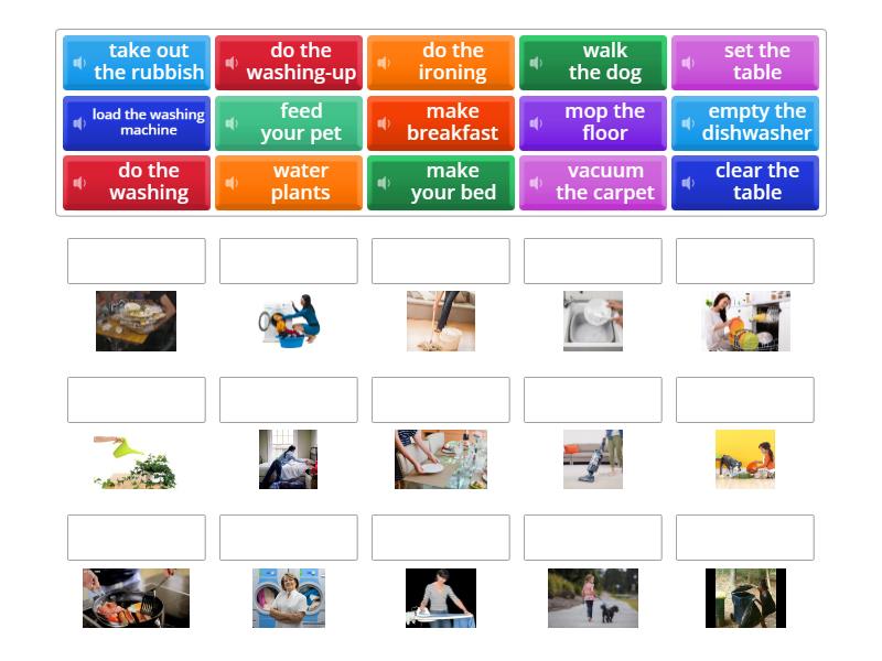 Own it 2, Unit 5, household chores - Une las parejas