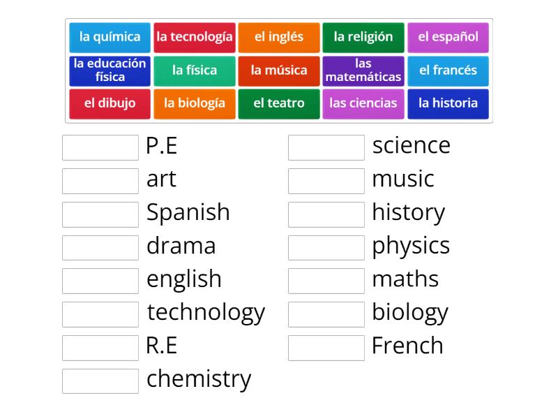 School Subjects - Match up