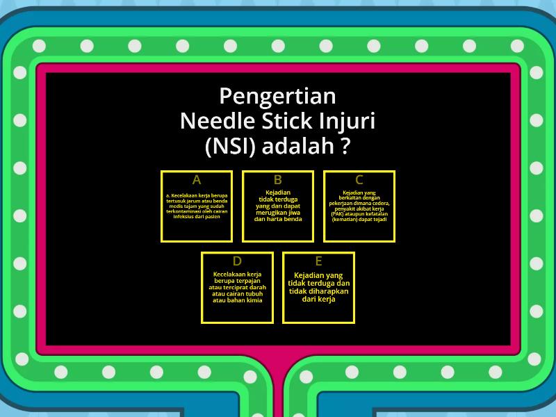 Post Test Needle Stick Injury (NSI) - Gameshow quiz