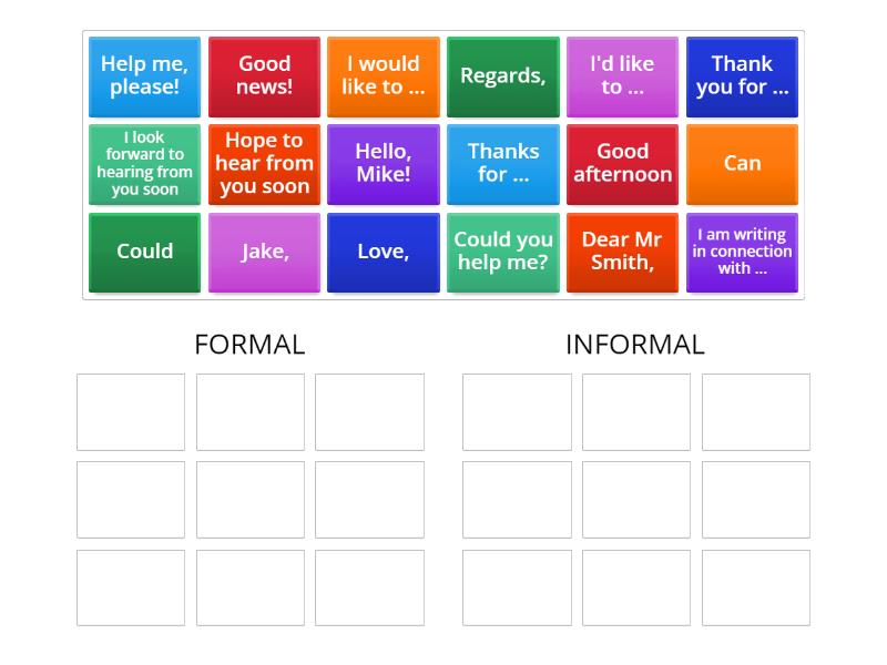 Formal VS Informal letter - Group sort