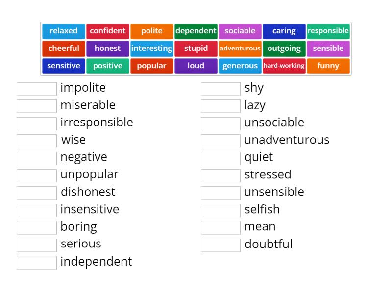 Focus 2 Unit 1 adjectives - Match up