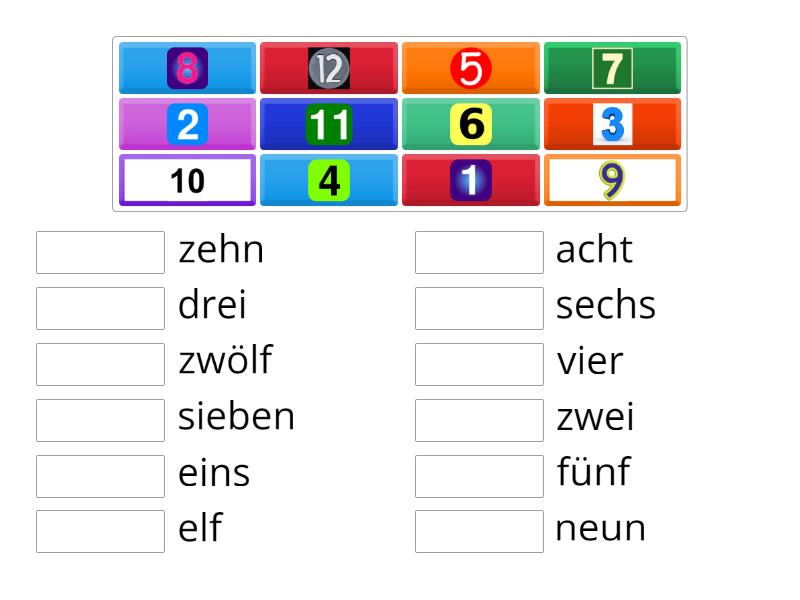 Die Zahlen bis 12 - Match up