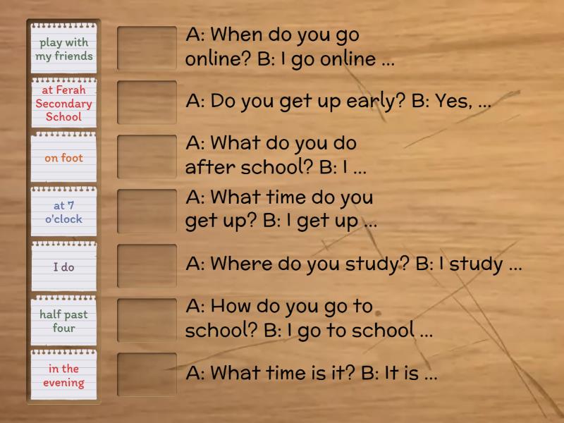 grade 5 unit 4 My Daily Routine - Questions & Answers - Une las parejas