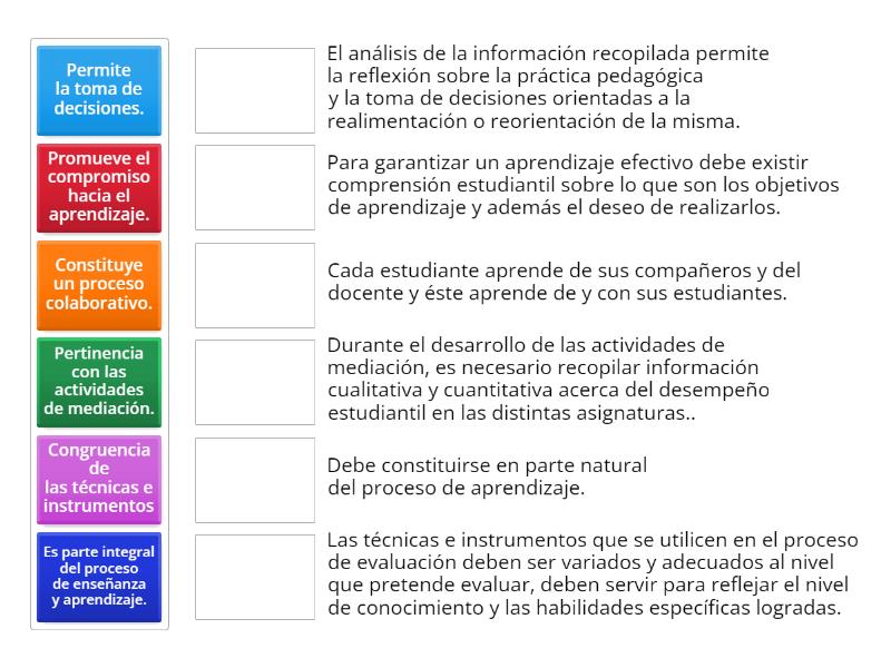 Principios De La Evaluación De Los Aprendizajes - Une Las Parejas