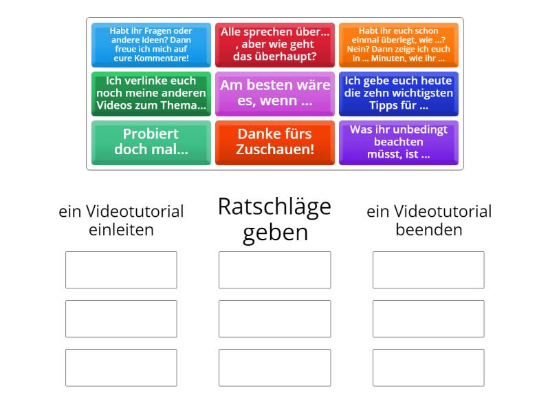 Videotutorial mit Tipps erstellen_ Redemittel - Ordenar por grupo