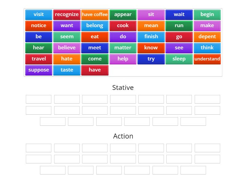 1a Stative/ Action Verbs - Ordenar por grupo