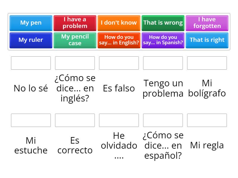 Year 7 Spanish Classroom Language - Match up