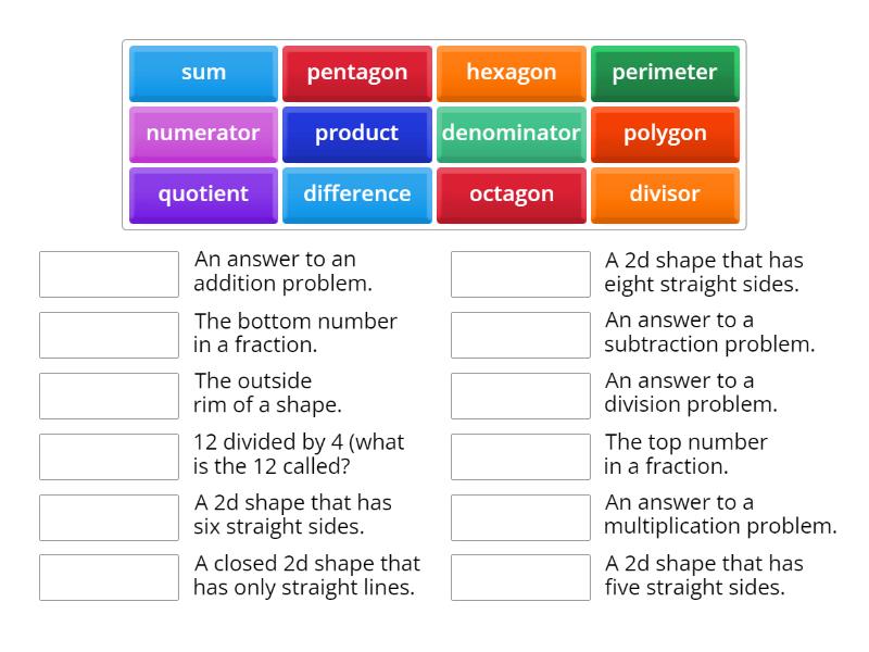 3rd Grade Math terms Review Mrs. M. - Match up