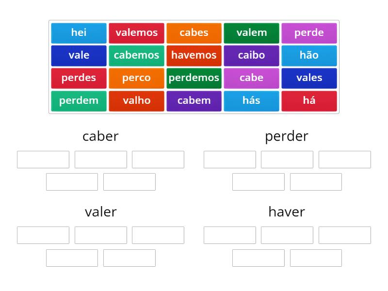 Verbos Irregulares_grupo4: caber / perder / valer / haver - Group sort