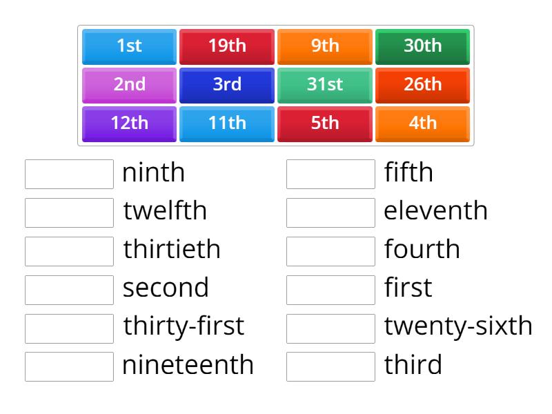 Ordinal numbers - Match up