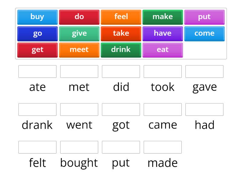 English Class A1+ Unit 7 Verbs - Past Simple - Match up