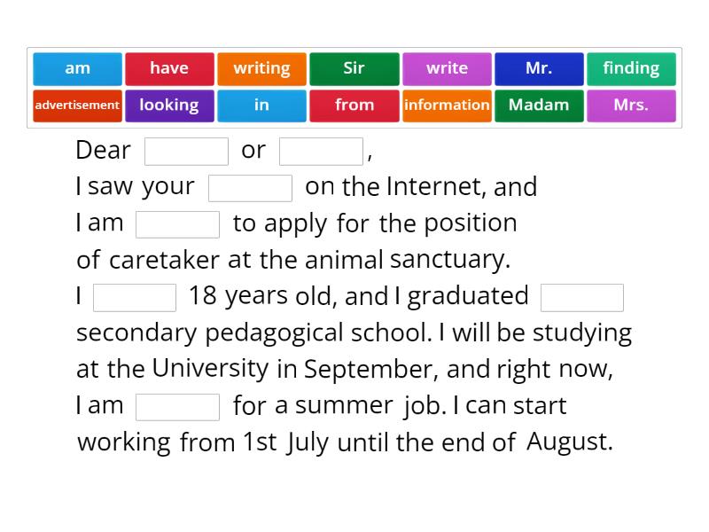 Job Application letter - Missing word