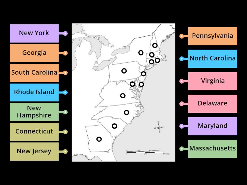 13 Colonies Map Game - Labelled diagram