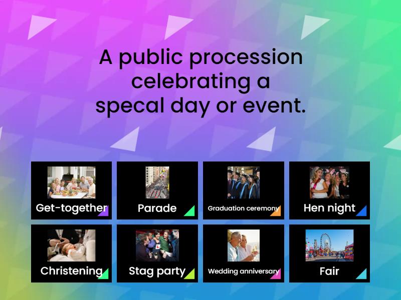 Celebration Vocabulary - Find the match