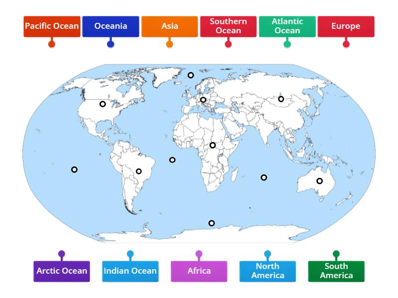 name the continents and oceans on the world map