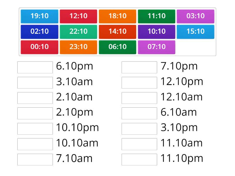 24 Hour To 12 Hour Time Match Up