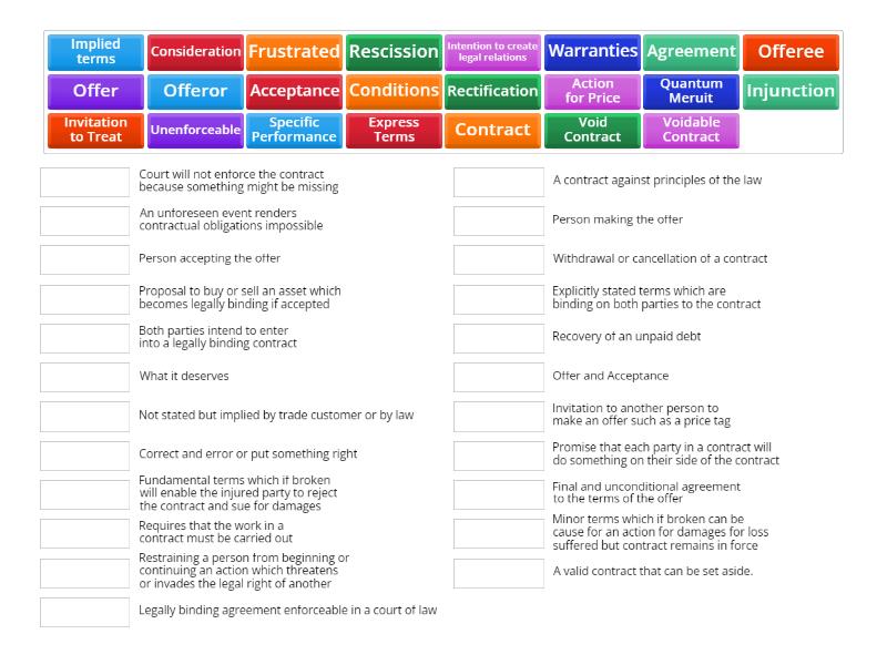 Contract Vocabulary - Match up