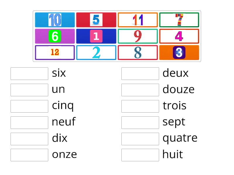 Les chiffres 0-12 - Match up