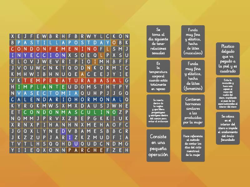 Sopa De Letras De Metodos Anticonceptivos Wordsearch