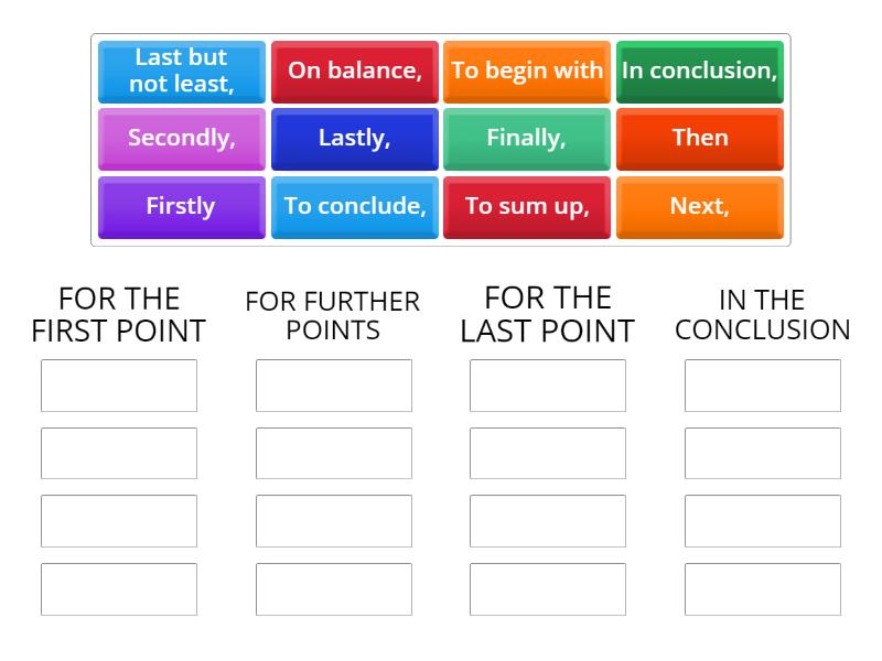 USEFUL LANGUAGE:ordering points or reasons; adding information - Group sort