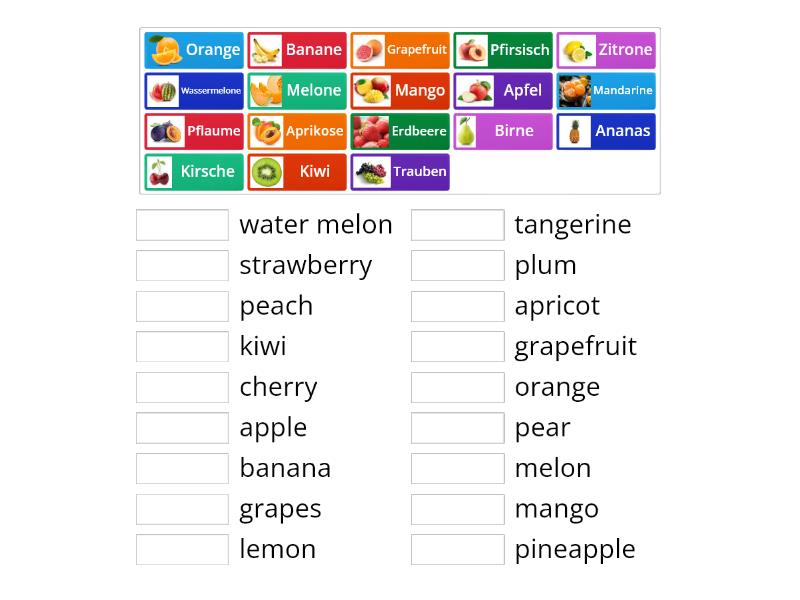 Fruit in English - Matching - Match up