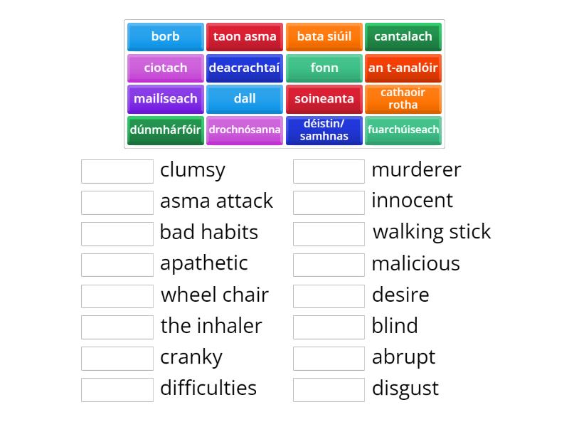 Cáca Milis Eochairfhocail - Match up