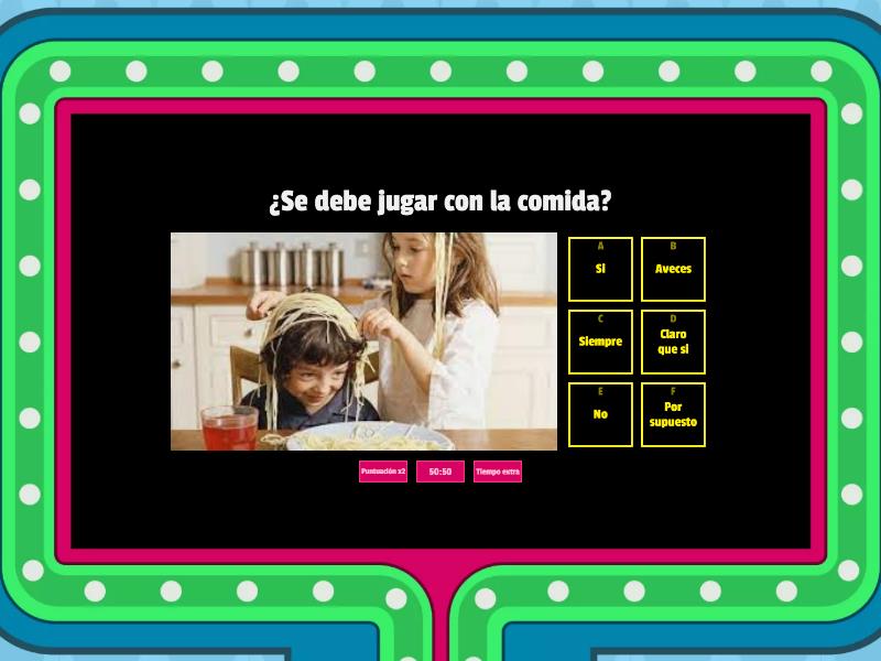 HABITOS ANTES Y DURANTE EL CONSUMO DEL ALIMENTO - Gameshow Quiz