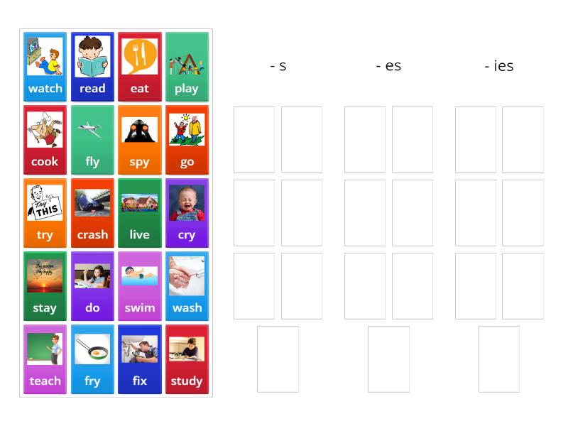 Sort Verbs S Es Ies Present Simple 3rd Person Singular Group Sort
