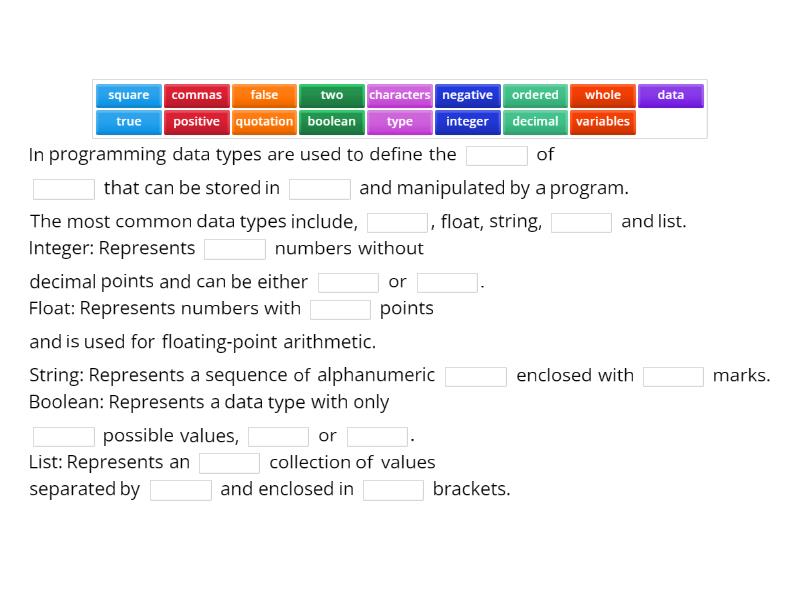Data Types in Programming - Complete the sentence