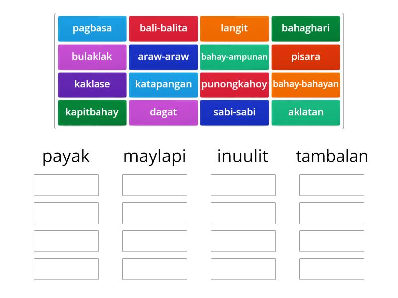 Kayarian ng Pangngalan - Group sort